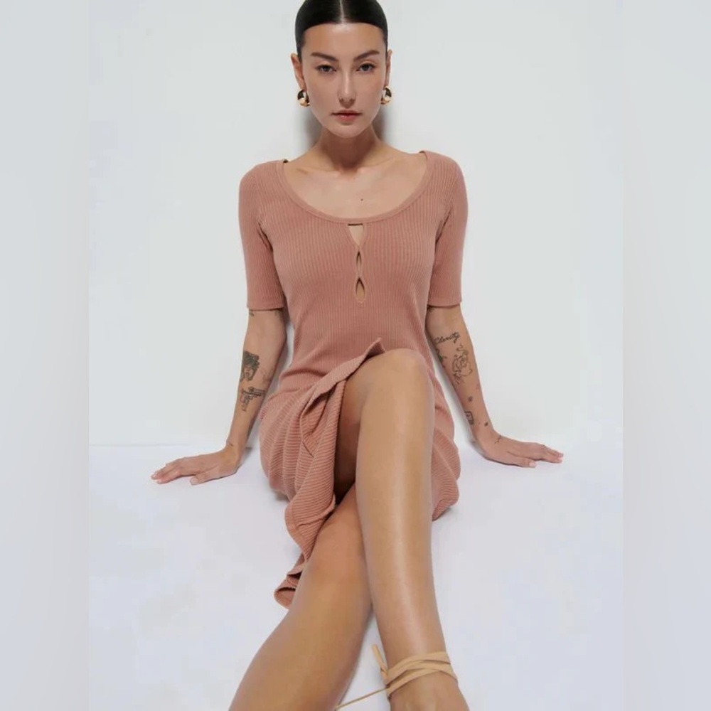 NATION $165 Haidee Rib Knit Dress - Mocha Mousse